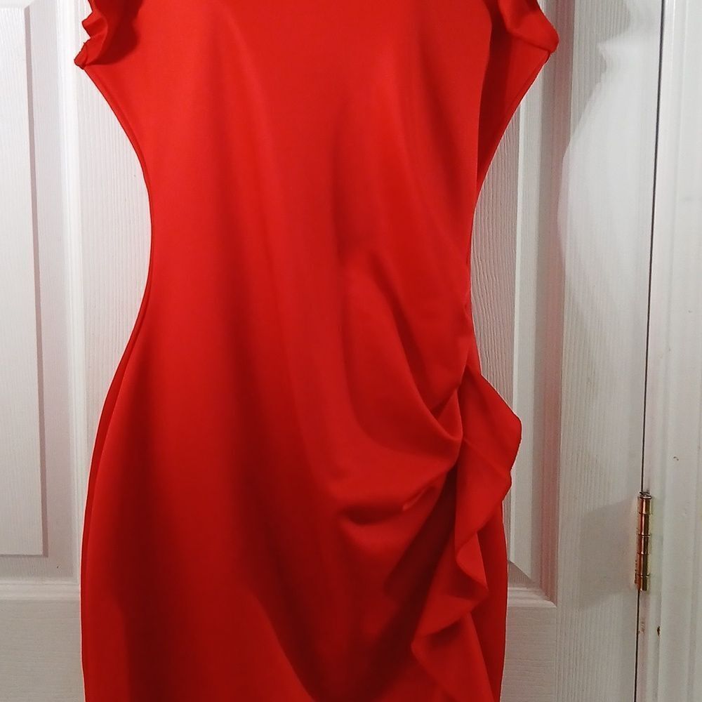 Holiday red ruffle side cinched holiday Christmas party  dress  Sz XL NWOT - Picture 3 of 10